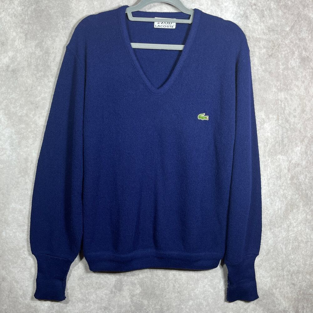 Vintage IZOD X Lacoste Sweater Men Medium Blue Knit V-Neck Grandpa Old Money‎